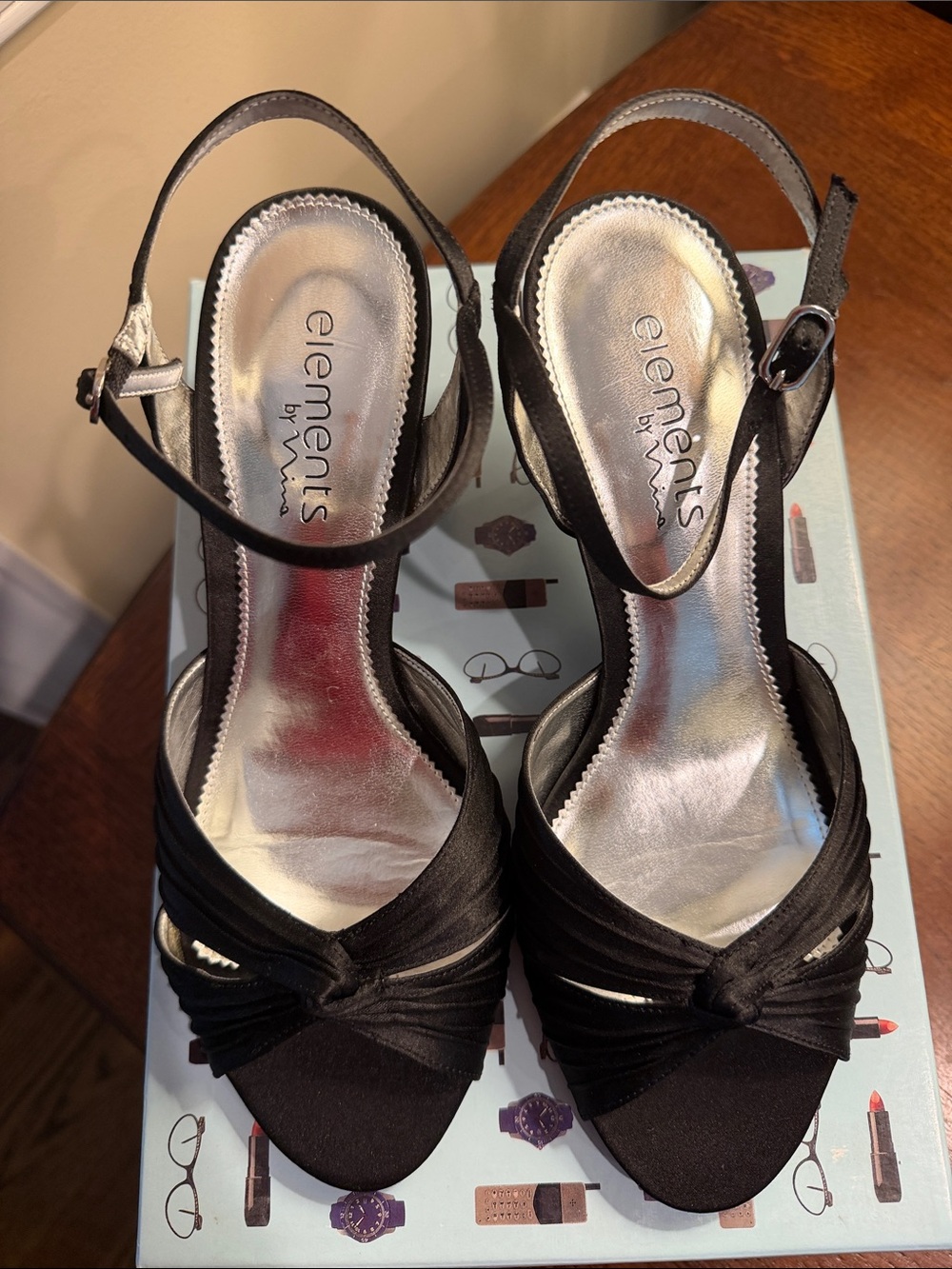 Elements by Nina Black Satin Knot Slingback Heels